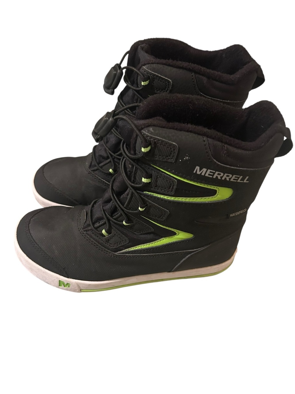 Merrell Kids Black Boots with Lime Green Accents size 3